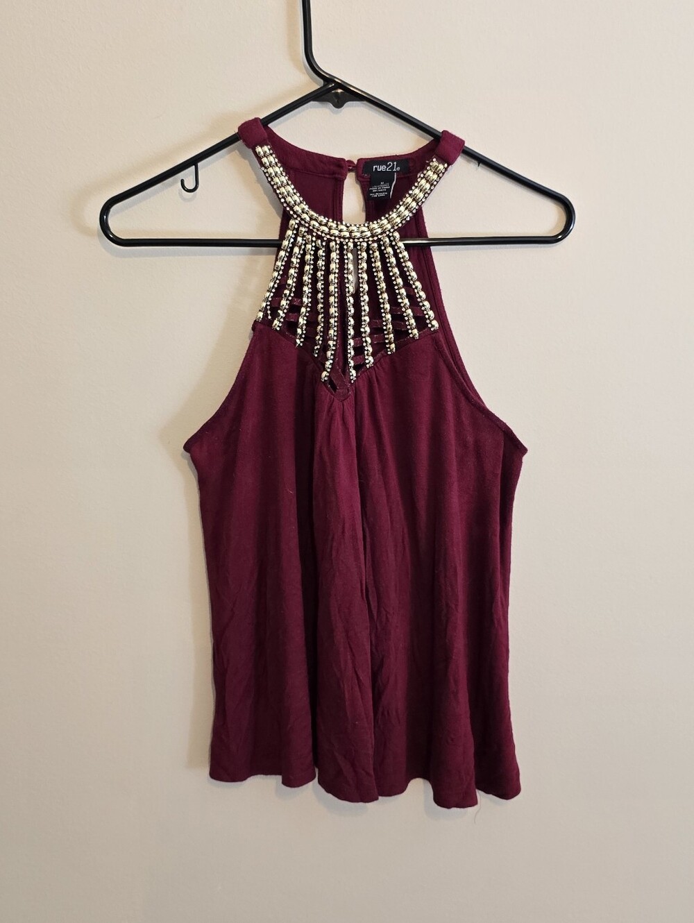 rue21 Burgundy Beaded Halter Camisole